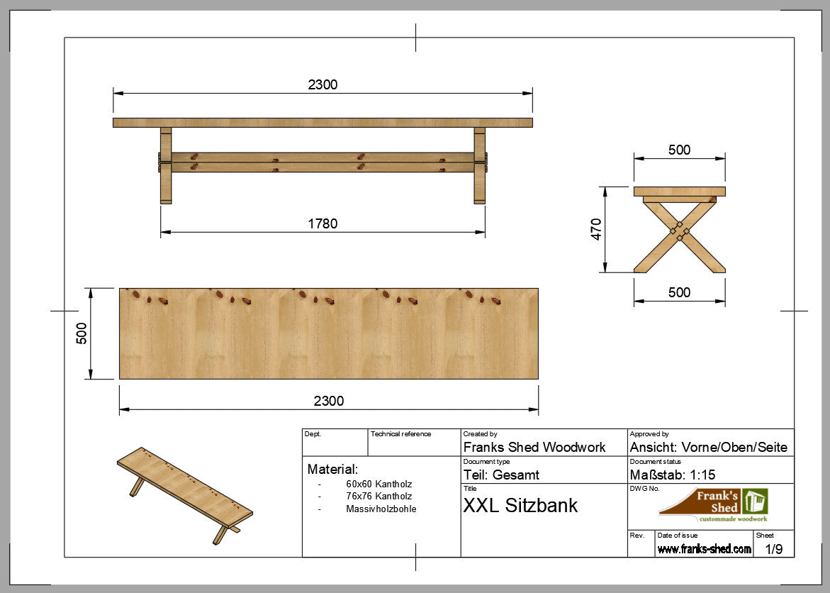 Designer Sitzbank aus Holz XXL