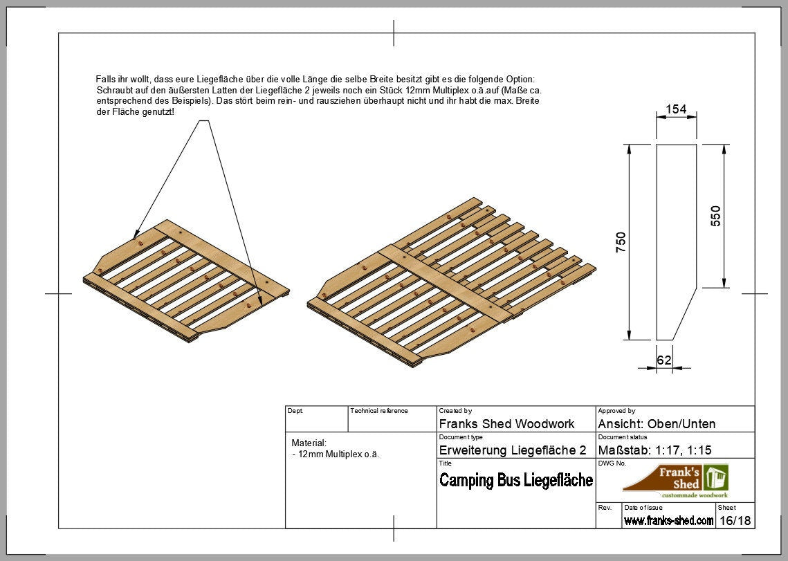 Ausziehbare Liegefläche für Camping-Van (Bauplan)