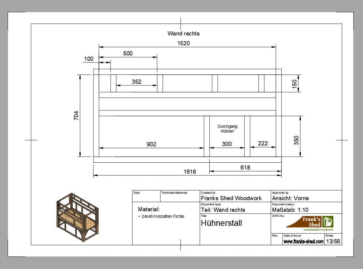 Hühnerstall für min. 6 Hühner (Bauplan)