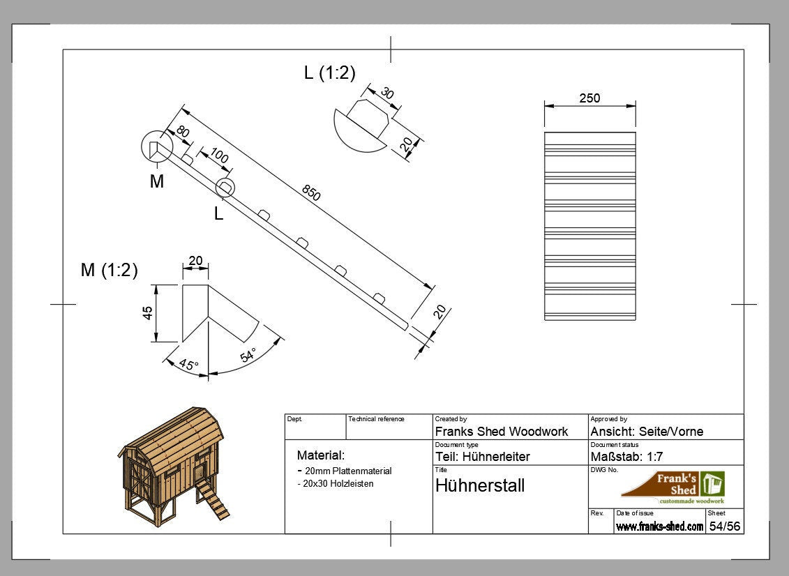 Hühnerstall für min. 6 Hühner (Bauplan)