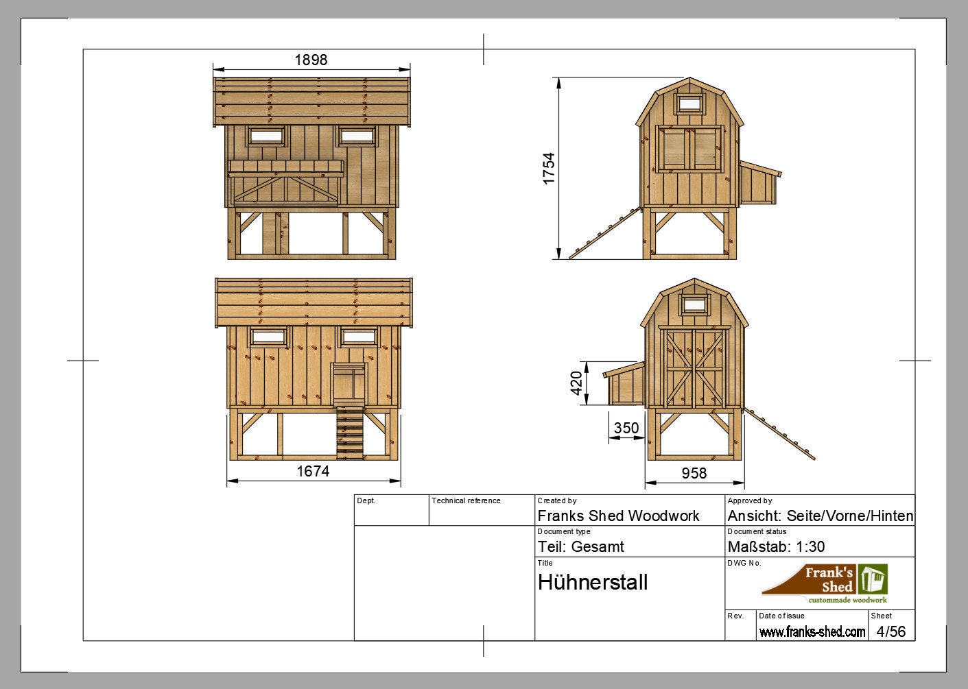 Hühnerstall für min. 6 Hühner (Bauplan)