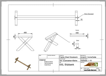 Designer Sitzbank aus Holz XXL