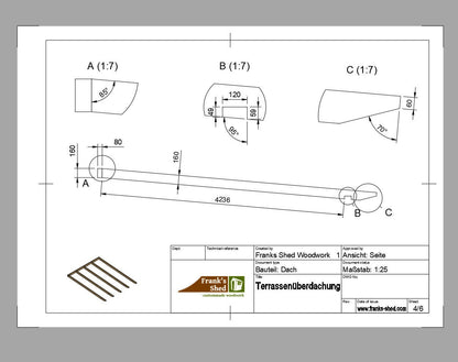 Terrassenüberdachung aus Holz (Bauplan)